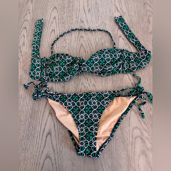 J. Crew Navy, Green & Pink Patterned Bikini Size M - Picture 1 of 3